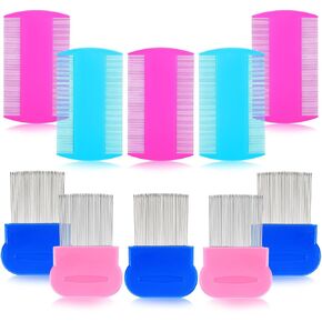 10pcs Lice Combs, Flea Comb, Double Sided Fine Tooth Combs, Metal and Plastic Comb for Pet and Human to Keep Skin Healthy and Hair Soft(Blue, Pink)