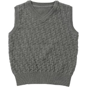Kids Toddlers Unisex Classic Checkered Pattern Lightweight V-Neck Wool Blend Knit Vest for Boys & Girls