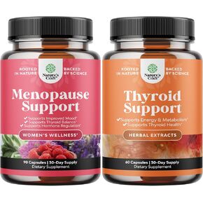Bundle of Complete Herbal Menopause Supplement for Women for Night Sweats Mood and More with Dong Quai Vitex Chaste Berry and Herbal Thyroid Support Complex Mood Enhancer Energy Supplement for Thyroid