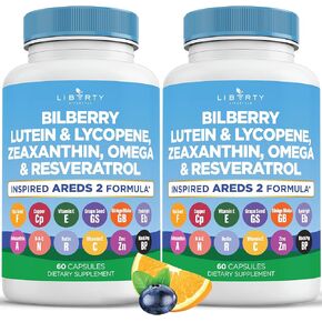 Eye Health Vitamins with Bilberry, Lutein & Zeaxanthin, Lycopene, Resveratrol, Grape Seed Extract, Flaxseed Astaxanthin- AREDS 2-120 Capsules