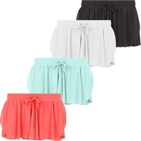 Girls’ 4-Pack Butterfly Shorts – Lightweight Flowing Athletic Shorts with Elastic Waist & Drawstring – Sizes 4-16