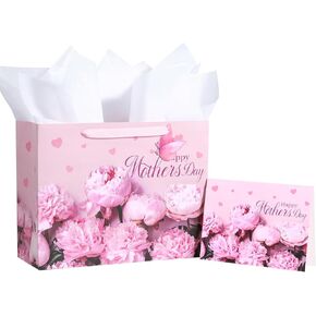 حقيبة هدايا Loveinside Purple Floral مع مناديل ورقية وبطاقة تهنئة لحفل استقبال المولود الجديد والآباء الجدد والمزيد - 13 بوصة × 5 بوصة × 10 بوصة، قطعة واحدة (زهور أرجوانية لعيد الأم) in Saudi Arabia