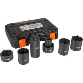 6 Pack Spindle Nut Socket Set 41660D 4WD Axle Hub Nut Sockets Remover Spindle Puller 1/2" Drive For Ford Dana 44 50 80, F-series 1/2-, 3/4-, and 1-ton Trucks, Toyota, GM Vehicles, CR-MO