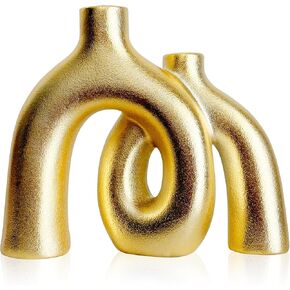 Hug Donut Decorative Vase Set - Modern Nordic Boho Style Vases Home Decor, Matte Ceramic Decorations for Living Room Shelf, Bookshelf Mantle Entryway Table or Console Décor (Cream White)