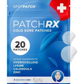 Cold Sore Patches for Lips (20 Patches) Lysine, Calendula & Zinc – Hydrocolloid Cold Sore Patch for Lip Treatment (Overnight or Day-time Remedy), Fever Blister Patches