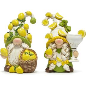 Hodao 2PCS Lemon Gnome Figurine Set - Lemon-Themed Gnome Indoor Home Decor for Summer - Small Decorative Gnomes for Kitchen, Living Room, or Shelf - Cute Lemon Gnome Ornament Set