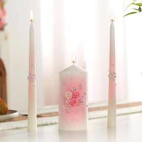 3 Pcs Wedding Unity Candles for Wedding Ceremony Gift 6.3" Pillar and 9.8'' Taper Candles Set for Reception and Ceremony Events Decor(Pearl Style)