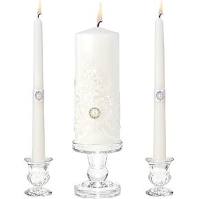 Unity Candles with Glass Candle Holder for Wedding Ceremony - Unity Candle Set Wedding Candles for Ceremony, Unity Ideas for Religious Anniversary Newlyweds Unity Candle Gifts