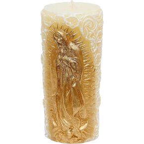 شمعة Virgen de Guadalupe تحمي اتحاد الأسرة والشموع الدينية والشموع الدينية ذات التصميم الأبيض والذهبي - مثالي للمعمودية والزفاف والهدايا والمزيد - الشموع المسيحية التقليدية