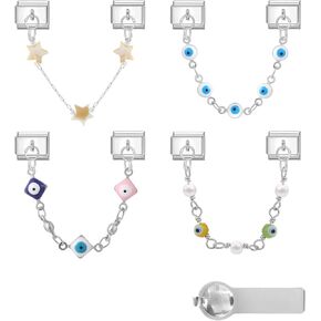 Italian Charms Only Silver Charm 8Pcs and Tools,Cherry Dog Heart Crystal 9mm Italian Modular Charm Bracelet Link Handmade DIY Module Jewelry Gifts