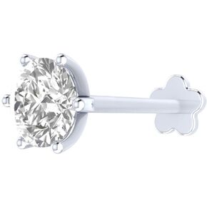 Nose Stud with 1/6 ct Real Diamond in 14K White Goldwith 8 mm Long Internally Threaded Screw Post for Nose-Lip Labret, Monroe Ring