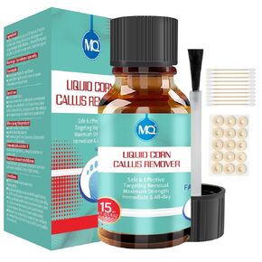 MQ Professional Corn & Callus Remover Liquid for Feet & Toes – Fast Acting for Corn Removal, Hard Skin & Dead Skin – Includes 15ML Solution + 15 Cushions + 10 Swabs – Effective Foot Care Solution
