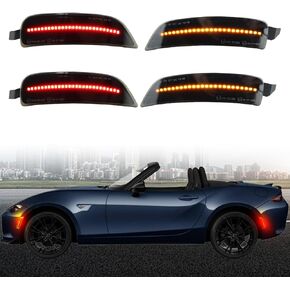 Amber&Red LED Front & Rear Fender Side Marker Lights Kit for for Mazda MX-5 Miata ND 2016-2024 Fender Side Markers,Smoked Lens Side Bumper Marker Lamps,4pcs