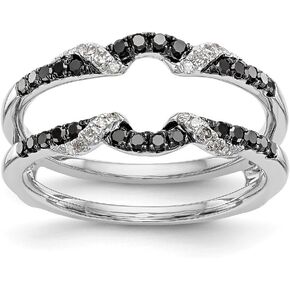 Diamond2Deal 14K White Gold Black and White Diamond Enhancer Ring Guard Wrap 0.328 cttw