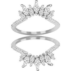 Women's 925 Sterling Silver Marquise Cut CZ Crown Wedding Ring Guard Enhancer 2pcs Stack Rings Set Y1025-2D