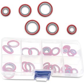30 PCS CAR CAR CONFICERING SAPRESSOROR GASKET COMBERTMENT COMBERTMENT ، تخزين مربع شفاف محمول 6 مواصفات من الأختام مضخة التبريد عالية درجة الحرارة (أسود)