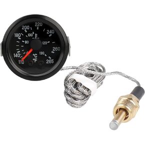 Water Temperature Gauge, 2" 52mm 12V Pointer Mechanical Coolant Temp Gauge(40-130℃, 110-265℉), Dual Scale Yellow LED Light Water Thermometer with Sensor NPT 1/2 for Car Boat Marine Truck