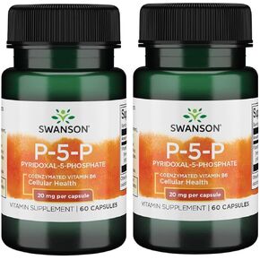 Swanson P-5-P (Pyridoxal-5-Phosphate) Coenzymated Vitaminb-6 20 Milligrams 60 Capsules (2 Pack)