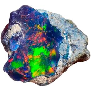 AAAA+ Certified Natural Ethiopian Welo Opal Rough Gemstone – 9.8 Ct Black Opal with Multi-Color Fire – Untreated Raw Crystal for Jewelry Making & Artisan Crafts