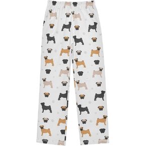 Pigsaly Boys' Pants Cute Black Brown Bulldog Long Bottoms Pug Dog Paw Print Jogger Pants Elastic Waist Trousers Pockets S