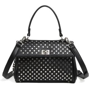 Women Studs Top Handle Bag, Vegan Leather Satchel Purse For Women, Designer Punk Purse, Luxury Women's Crossbody Purse