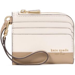 kate spade new york Devin Colorblocked Saffiano Leather Coin Card case Wristlet, Timeless Taupe Multi