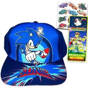 Sonic the Hedgehog Hat for Kids - حزمة مع قبعة البيسبول الصوتية ، والوشم المؤقت ، والمزيد | البضائع الصوتية للأولاد