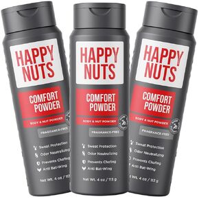HAPPY NUTS Comfort Powder - Anti Chafing & Deodorant, Aluminum-Free, Sweat and Odor Control for Jock Itch, Groin and Men's Private Parts Parts 4 Oz (Pack of 1), Original