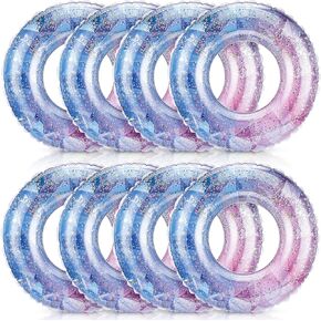 Wettarn 8 Pcs Inflatable Pool Floats Toys Swim Tubes Rings Inner Glitter Sequin Pool Tube Water Swimming Party Ring Float Tube for Boys Girls Outdoor Summer Beach Swimming Pool