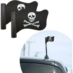 2 PCS Pirate Flag Car Antenna Topper, Automotive Pirate Flag Shaped Antenna Topper, Antenna Topper with Cool Skull Crossbones for Car Truck SUV, Universal Car Accessories