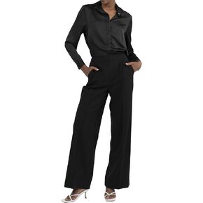 Off-White & Black Wide Leg Tuytsi Pants, Business Casual Trousers for Women