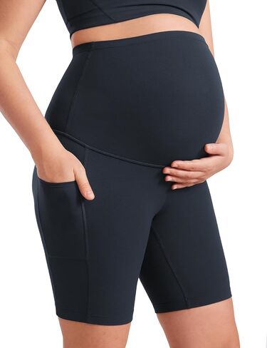 CRZ YOGA Womens Butterluxe Maternity Yoga Biker Shorts with Pockets 8" - Over The Belly Pregnancy Workout Athletic in Saudi Arabia