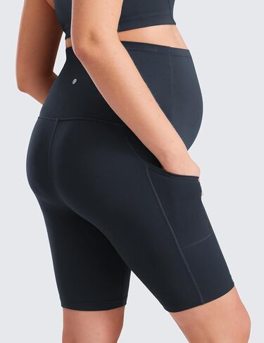 CRZ YOGA Womens Butterluxe Maternity Yoga Biker Shorts with Pockets 8" - Over The Belly Pregnancy Workout Athletic in Saudi Arabia