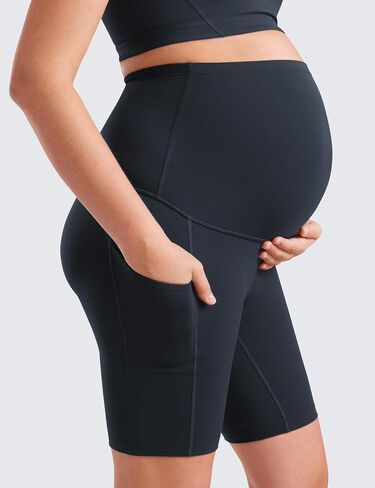 CRZ YOGA Womens Butterluxe Maternity Yoga Biker Shorts with Pockets 8" - Over The Belly Pregnancy Workout Athletic in Saudi Arabia
