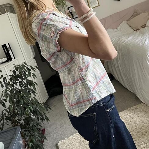 Y2K Girls Vintage Coquette Button Down Down Women Women Shirt Sleeve V-Neck Slim Fitged T-Shirt Top Plouse Prot Top in Kuwait