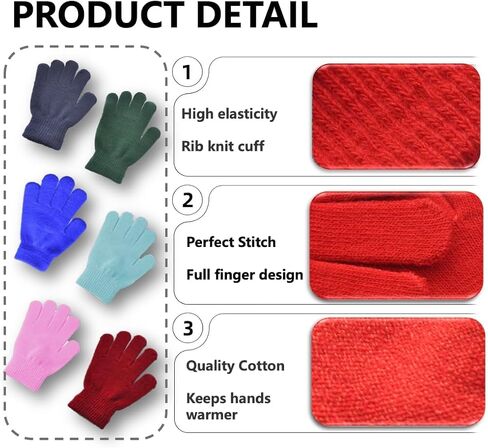 2 Pairs Kid Winter Gloves Toddler Solid Knit Warm Stretchy Magic Gloves for Boys Girls in Saudi Arabia