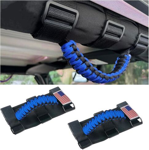 2PCS Roll Bar Grab Handles, Oxford Cloth Upgrade Metal Buckle Paracord Grip Handles, Durable and Strong Car Accessories, Compatible with Wrangler JL, JLU, JT, JK, JKU, TJ, LJ and YJ (Blue) in Saudi Arabia