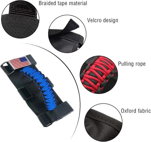 2PCS Roll Bar Grab Handles, Oxford Cloth Upgrade Metal Buckle Paracord Grip Handles, Durable and Strong Car Accessories, Compatible with Wrangler JL, JLU, JT, JK, JKU, TJ, LJ and YJ (Blue) in Saudi Arabia