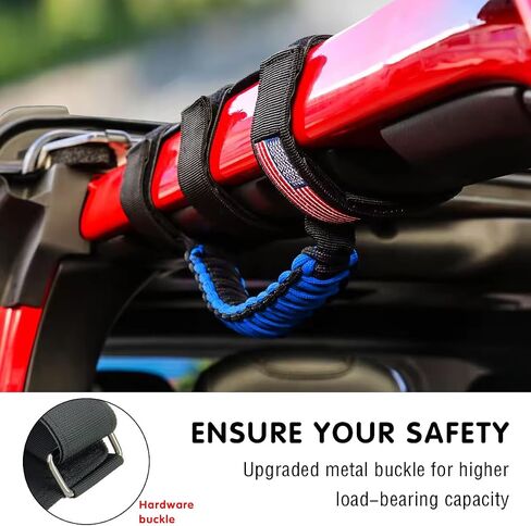 2PCS Roll Bar Grab Handles, Oxford Cloth Upgrade Metal Buckle Paracord Grip Handles, Durable and Strong Car Accessories, Compatible with Wrangler JL, JLU, JT, JK, JKU, TJ, LJ and YJ (Blue) in Saudi Arabia