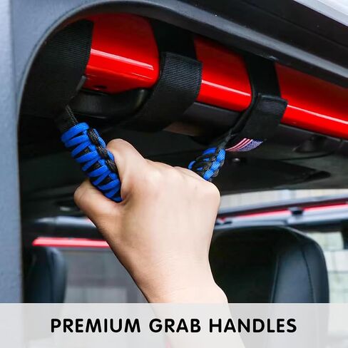 2PCS Roll Bar Grab Handles, Oxford Cloth Upgrade Metal Buckle Paracord Grip Handles, Durable and Strong Car Accessories, Compatible with Wrangler JL, JLU, JT, JK, JKU, TJ, LJ and YJ (Blue) in Saudi Arabia