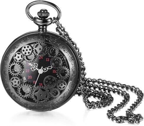OIDEA Mens Womens Pocket Watch: Hollow Embossed Gear Decoration Analog Quartz Pocket Watches with Chain Graduation Christmas Birthday Gifts in Saudi Arabia