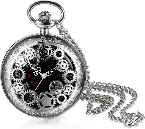 OIDEA Mens Womens Pocket Watch: Hollow Embossed Gear Decoration Analog Quartz Pocket Watches with Chain Graduation Christmas Birthday Gifts in Kuwait
