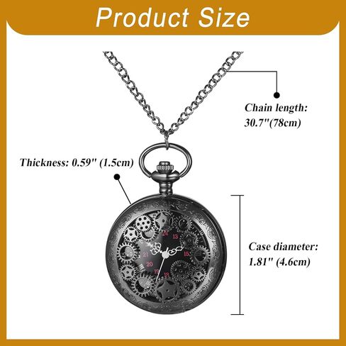 OIDEA Mens Womens Pocket Watch: Hollow Embossed Gear Decoration Analog Quartz Pocket Watches with Chain Graduation Christmas Birthday Gifts in Saudi Arabia