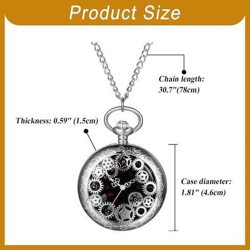 OIDEA Mens Womens Pocket Watch: Hollow Embossed Gear Decoration Analog Quartz Pocket Watches with Chain Graduation Christmas Birthday Gifts in Kuwait
