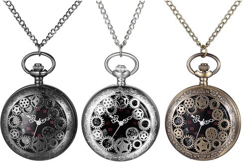 OIDEA Mens Womens Pocket Watch: Hollow Embossed Gear Decoration Analog Quartz Pocket Watches with Chain Graduation Christmas Birthday Gifts in Kuwait