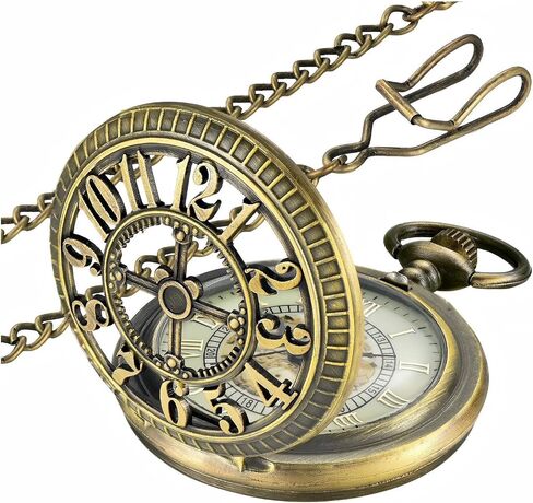 Vintage Roman Numerals Scale Quartz Pocket Watch with Chain for Xmas Fathers Day Gift in Kuwait