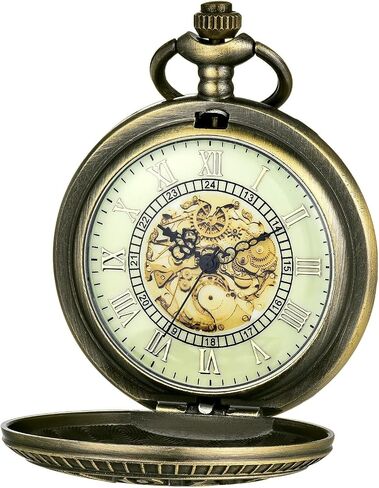 Vintage Roman Numerals Scale Quartz Pocket Watch with Chain for Xmas Fathers Day Gift in Kuwait