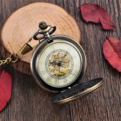 Vintage Roman Numerals Scale Quartz Pocket Watch with Chain for Xmas Fathers Day Gift in Kuwait