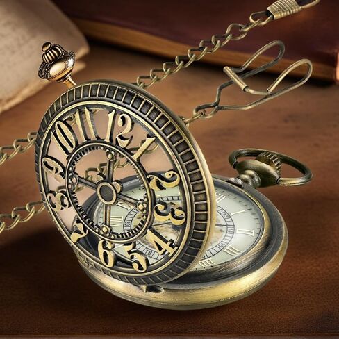 Vintage Roman Numerals Scale Quartz Pocket Watch with Chain for Xmas Fathers Day Gift in Kuwait