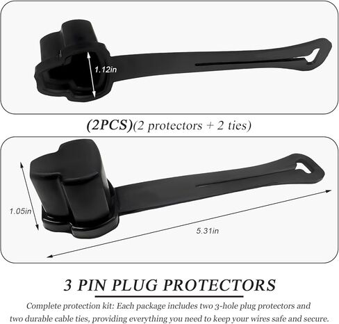 2PCS 3 Prong Plug Protector, Waterproof Electrical Plug Protector for Engine Block Heater Cords, Weatherproof Extension Cord End Cover Safety Caps for 120-Volt Plugs in Kuwait